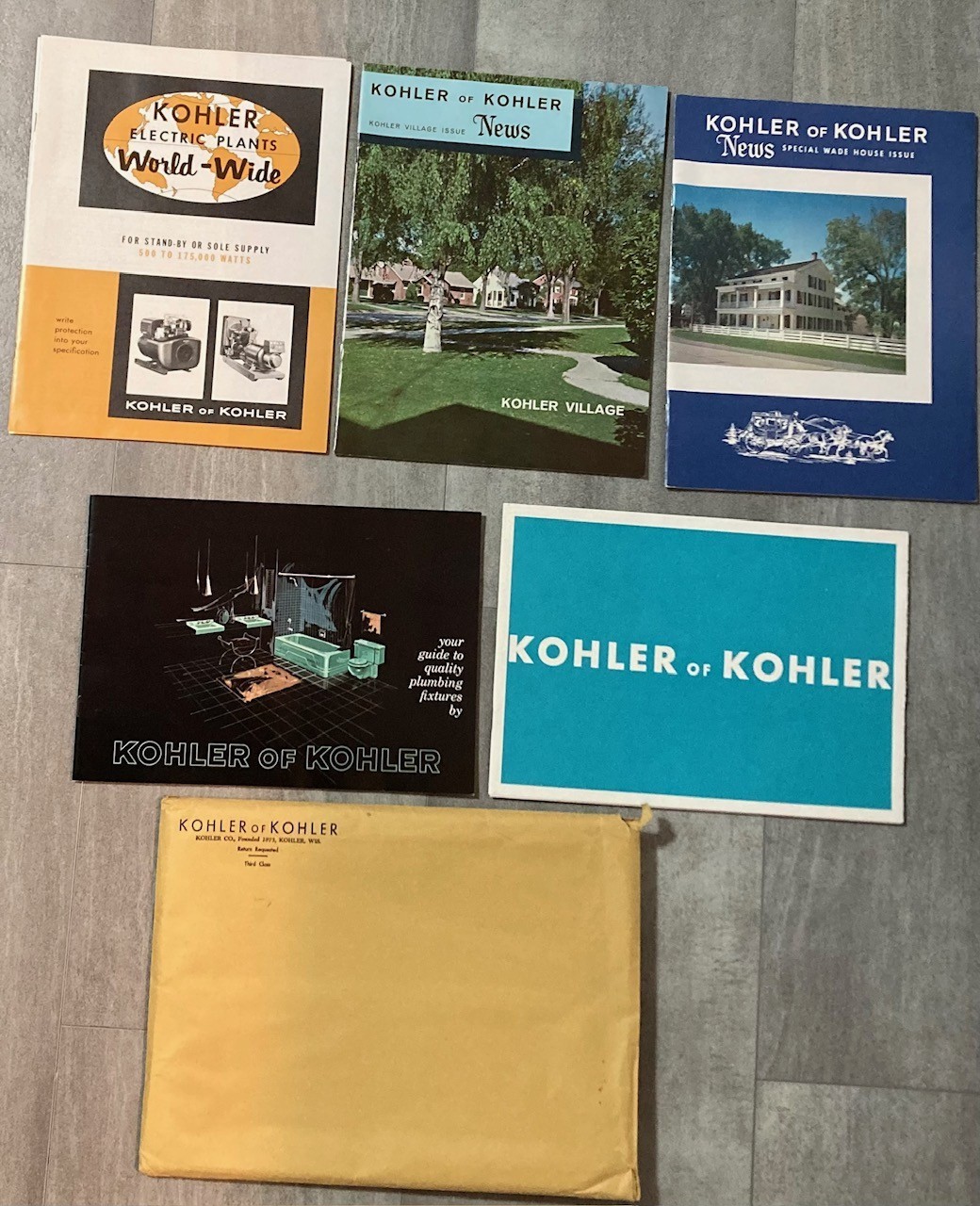 Kohler Co. WI Lot of 5 Booklets &Envelope Wade House, Fixtures, Engines, Village