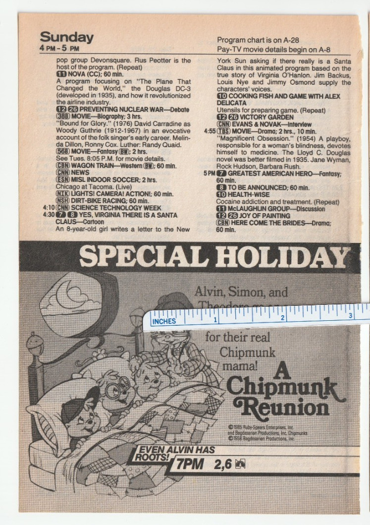 1985 A CHRISTMAS CAROL Magazine AD~GEORGE C. SCOTT~Dickens~CHIPMUNKS REUNION