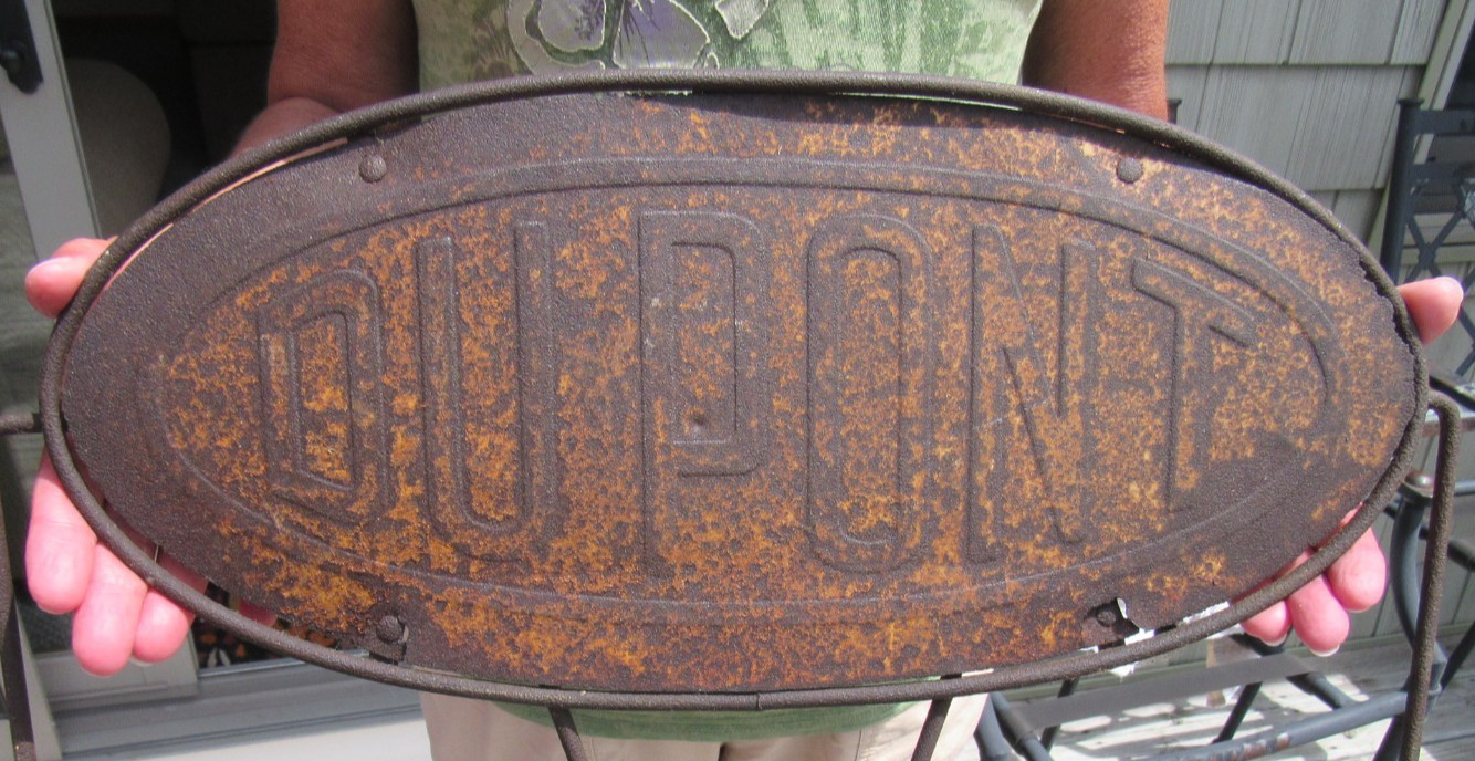 VINTAGE ORIGINAL 1920’s DUPONT EMBOSSED OVAL YARD SIGN MUST SEE