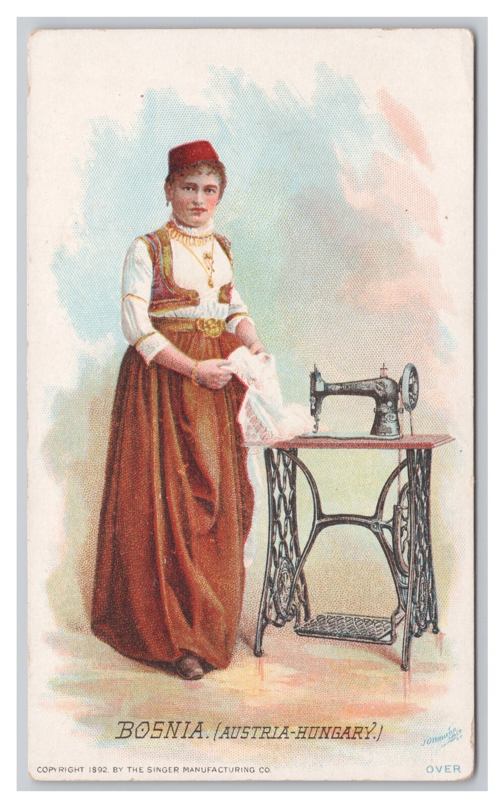 The Singer Manufacturing Co. BOSNIA Vintage ©1892 Advertising Trade Card