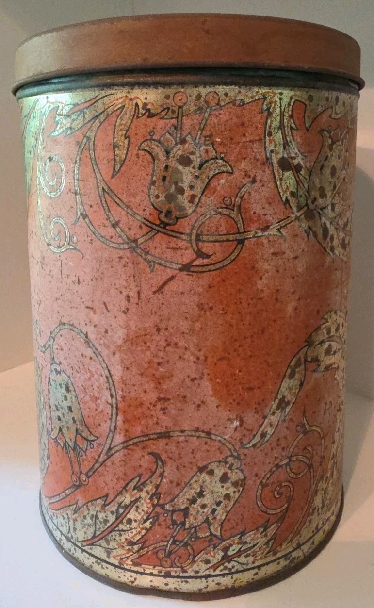 Antique Art Nouveau Cook Coffee Tin Distressed Sunlite Tindeco Rustic READ