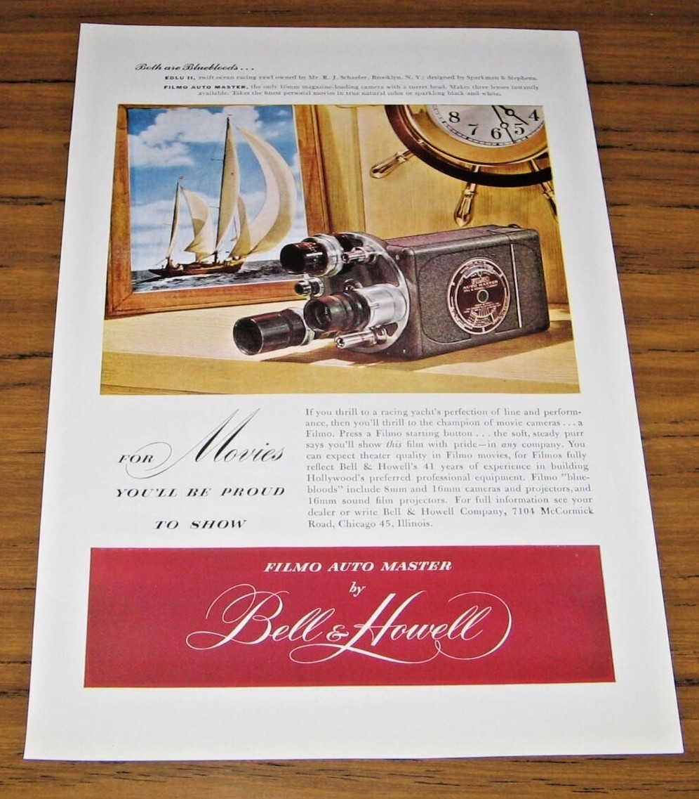 1948 Print Ad Bell & Howell Filmo Auto Master Movie Cameras Nautical Scene