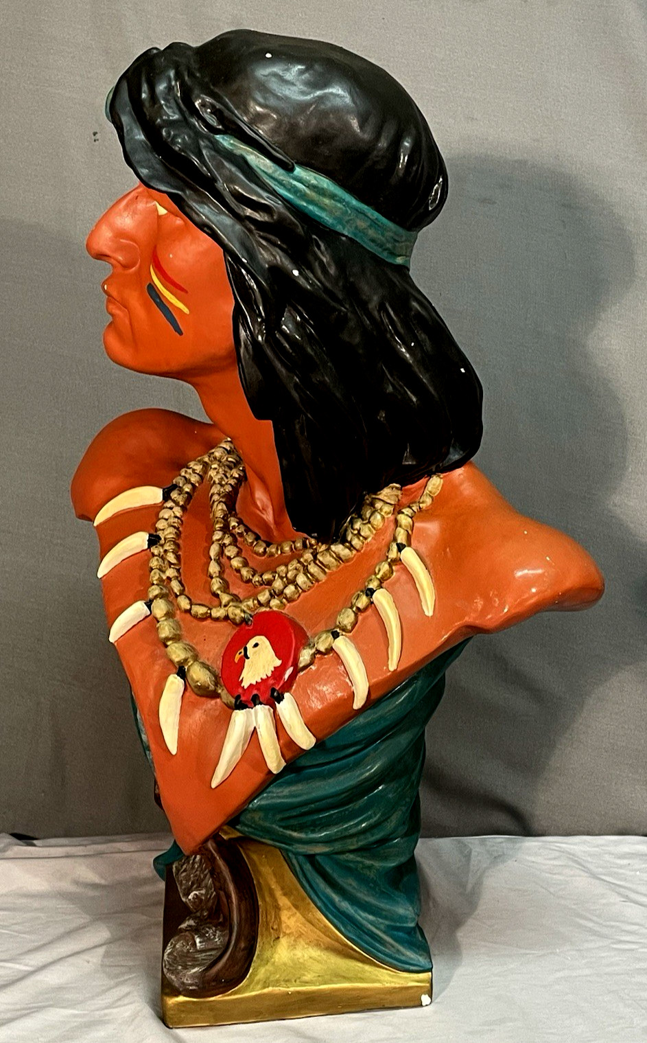 Vintage Large Hiawatha Chalkware Native American Cigar Store Bust – 26″ Tall