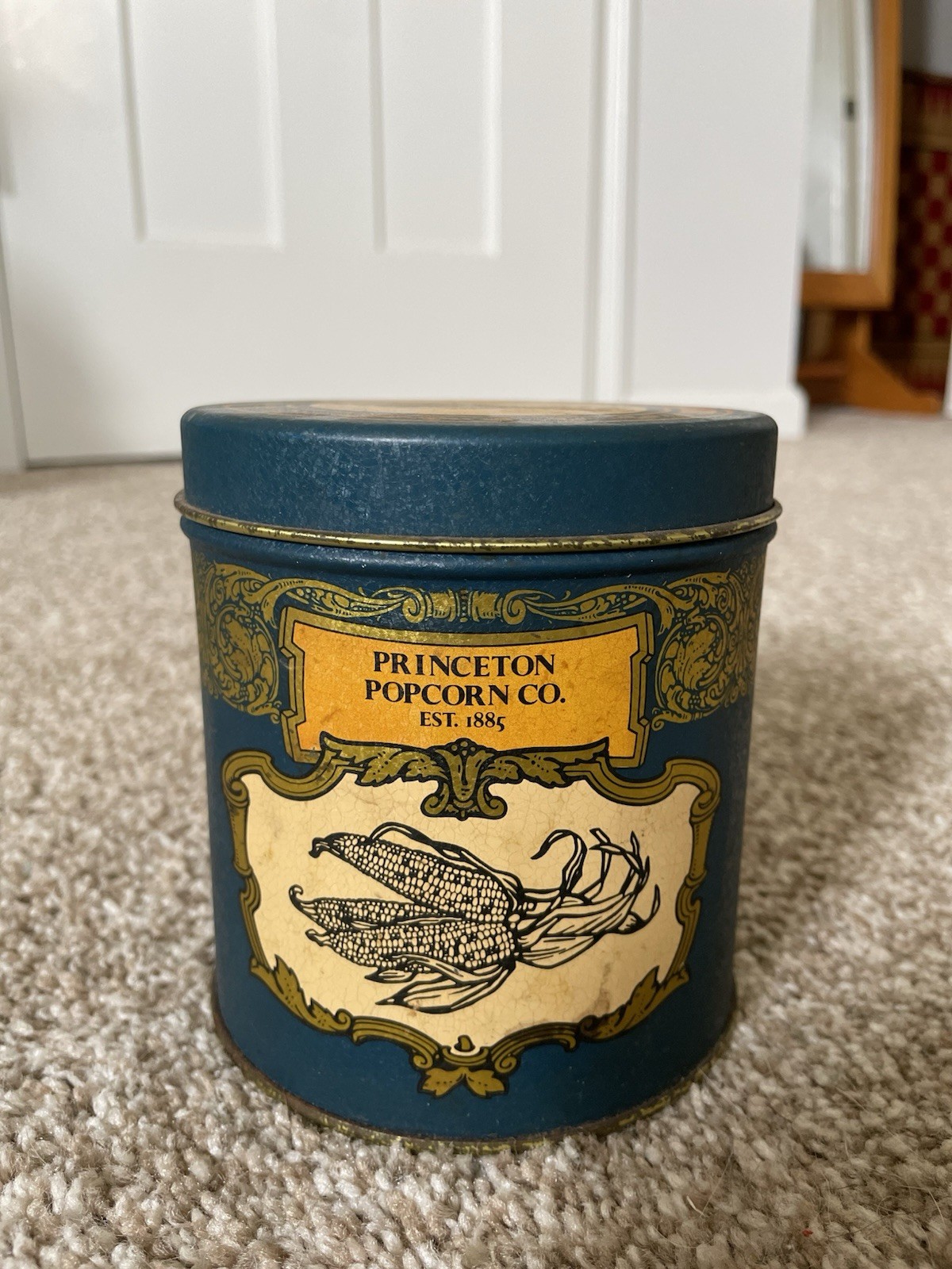 Vintage Princeton Popcorn Tin Blue And Good