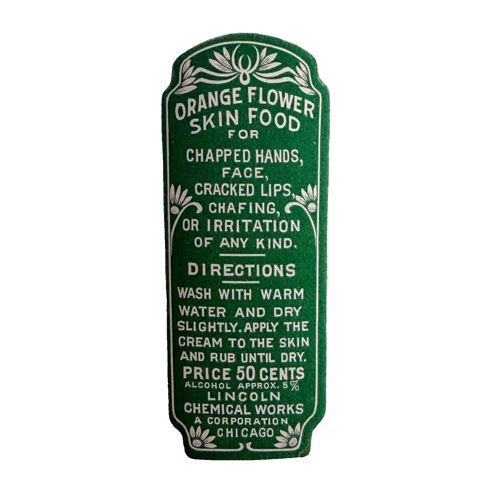 1910-30 Orange Flower Skin Food Label Lincoln Chemical Works Chicago Illinois J4