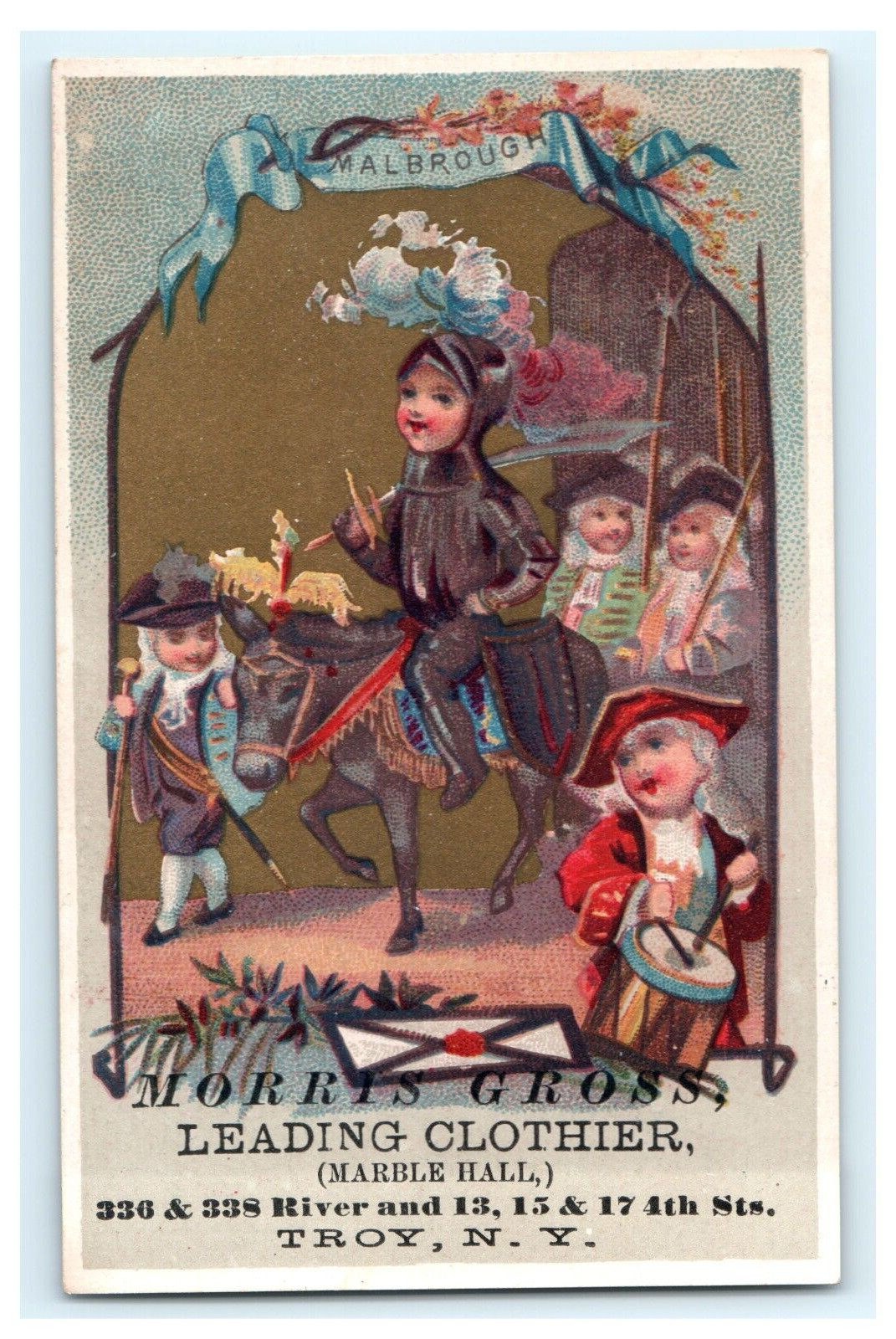 Morris Gross Leading Clothier Troy NY Malbrough Child Knight Scene