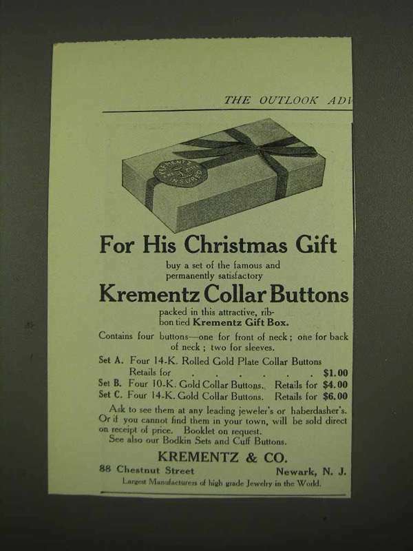 1912 Krementz Collar Buttons Ad – His Christmas Gift