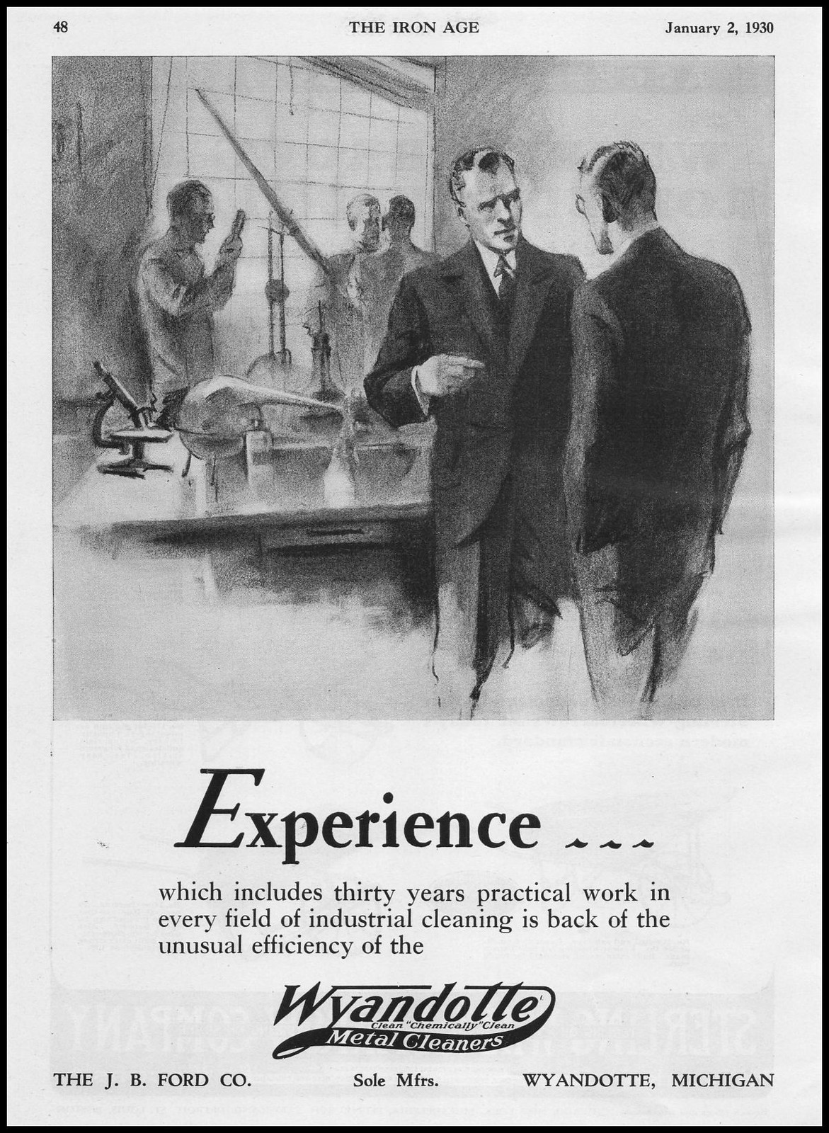 1930 J. B. Ford Company Wyandotte Michigan Metal Cleaner Engineers Art Print Ad