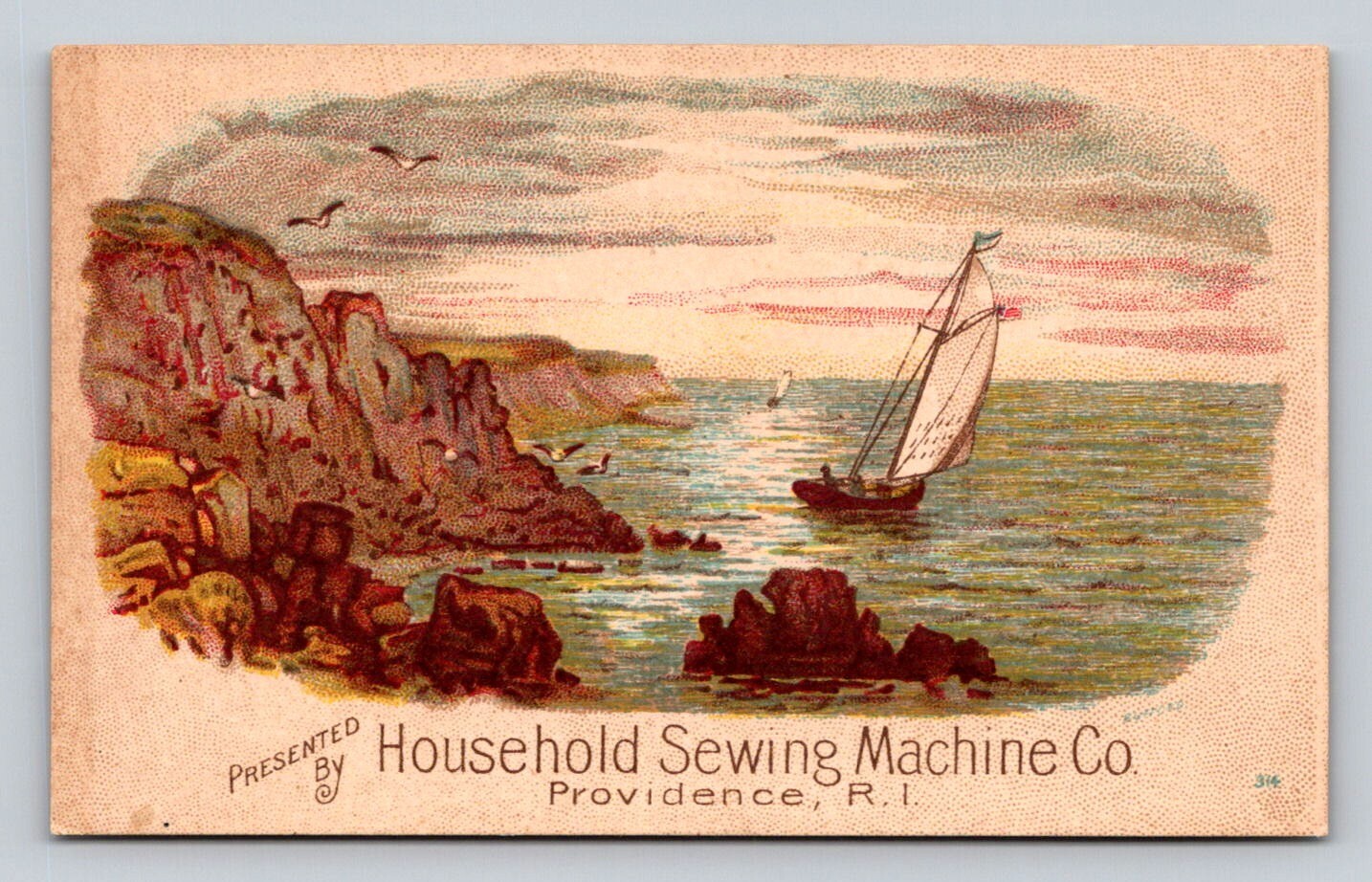 Household Sewing Machine Sailboat Rocky Shore Coast P319