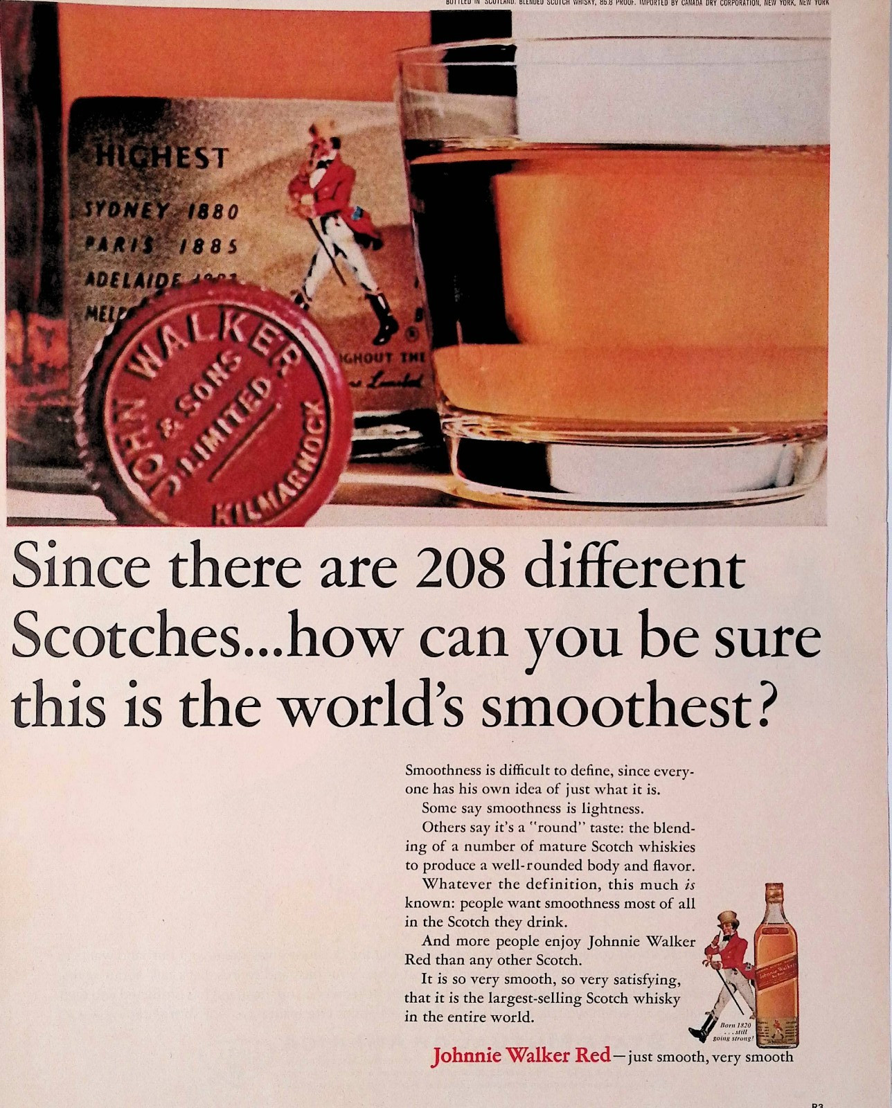 1963 Johnnie Walker Red Scotch be sure World’s Smoothest? Print Ad Life Nov 22