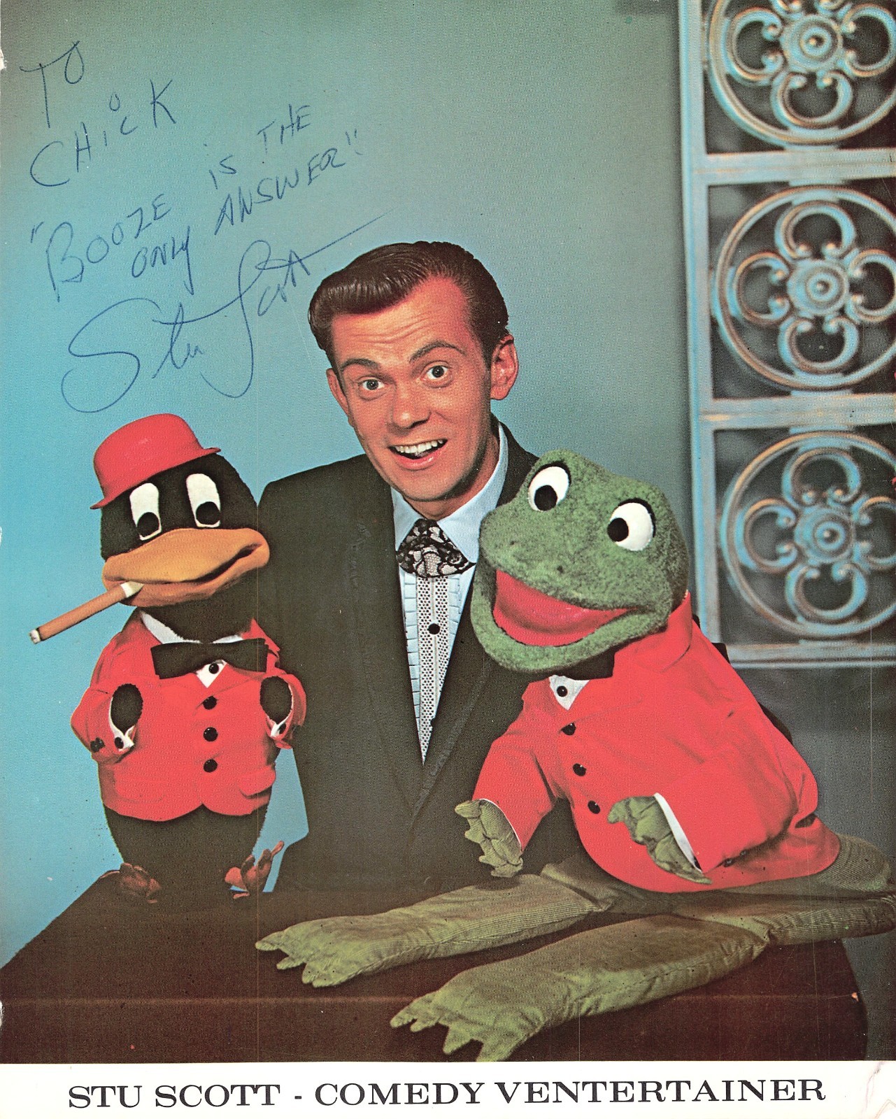 Stu Scott Comedy Ventriloquist Duck Frog Puppet 8×10 Vintage Promotional Photo