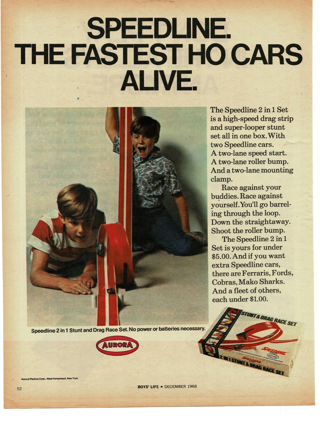 1968 AURORA Speedline cars 2-in-1 set Skittle Bowl 2-sided Vintage Print Ad