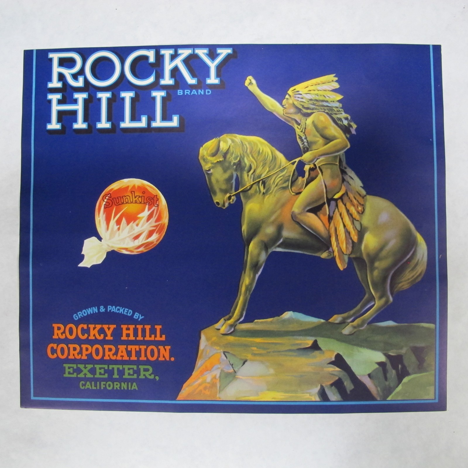 VINTAGE NATIVE AMERICAN ROCKY HILL BRAND SUNKIST ORANGE LABEL 11 x 9 1/2 “
