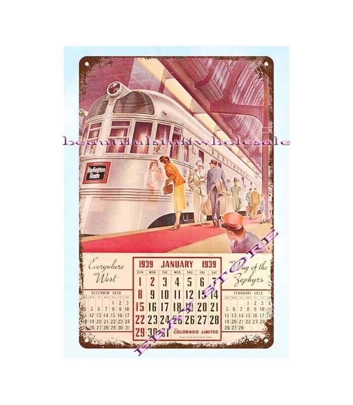 outdoor wall 1939 CALENDAR FOR THE COLORADO LIMITED ZEPHYR metal tin sign