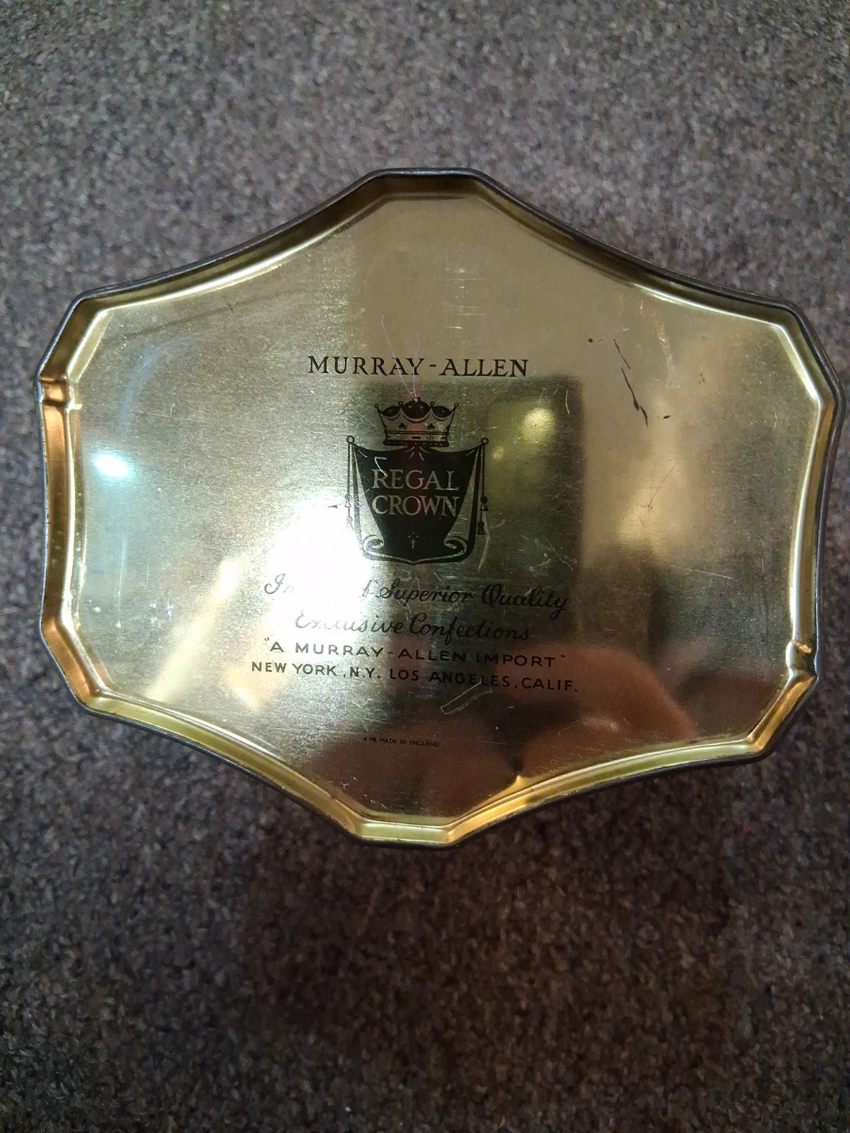 Vintage Murray Allen Regal Crown Tin Black With Floral Pattern EUC