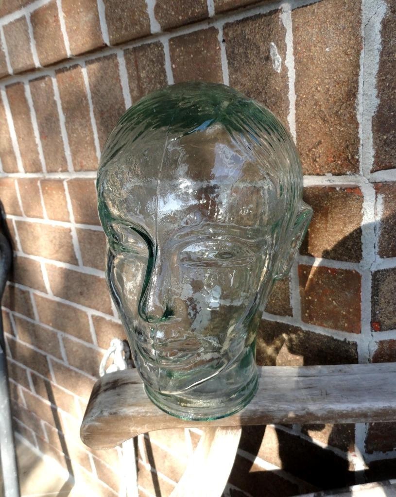 vintage MILLINER’S GREEN GLASS Mannequin Head Display