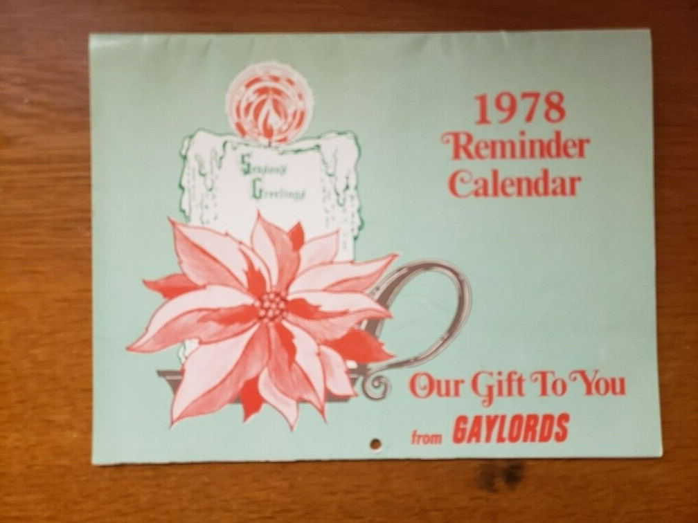 1978 Gaylord’s Department Store Wall Calendar Christmas Season’s Greetings