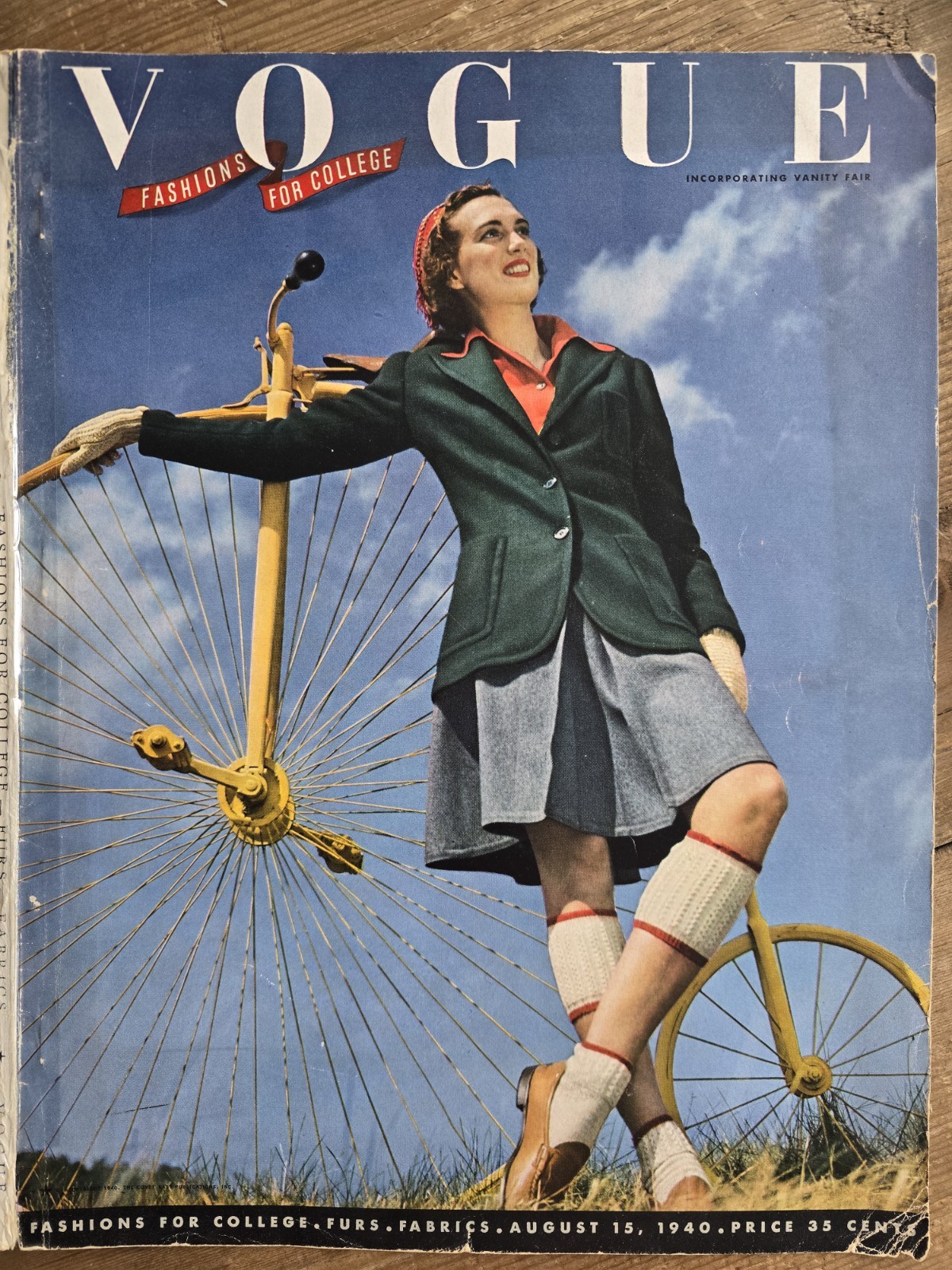 1940 Vogue Magazine Front Cover Only Model Penny Farthing Bicycle