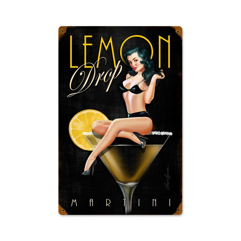 LEMON DROP MARTINI PINUP GIRL 18″ HEAVY DUTY USA MADE METAL BAR ADVERTISING SIGN