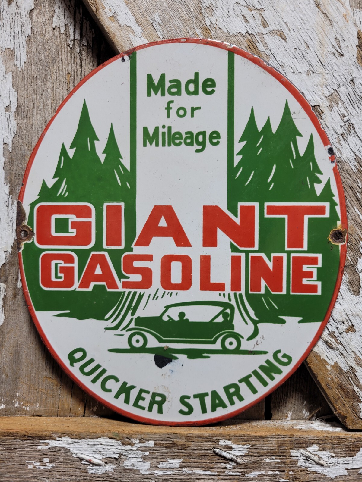 VINTAGE GIANT GASOLINE PORCELAIN SIGN OLD GAS PUMP PLATE CAR GARAGE FUEL OIL CO.