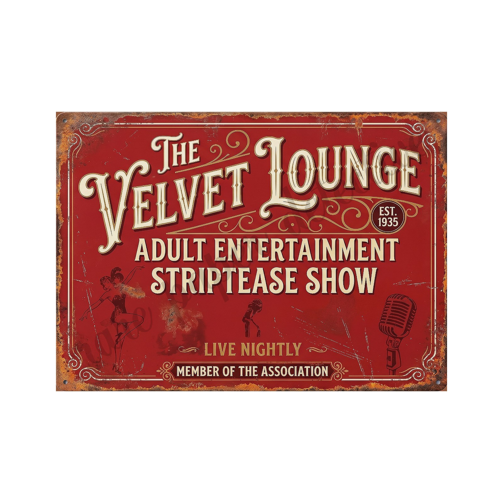 Vintage Advertising Sign Print Velvet Lounge Retro 1940s, 5″ x 7″ Accent Print