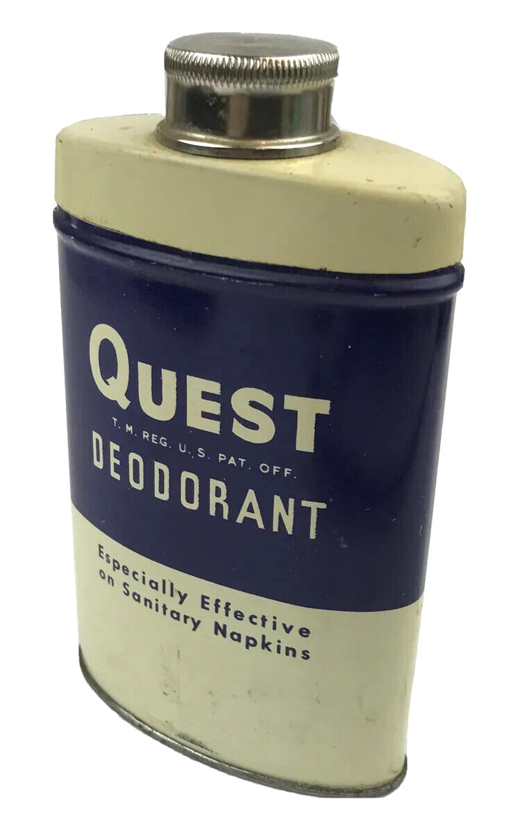 Vtg International Cellucotton Quest Deodorant Tin Art Deco Advertising 1 oz USA