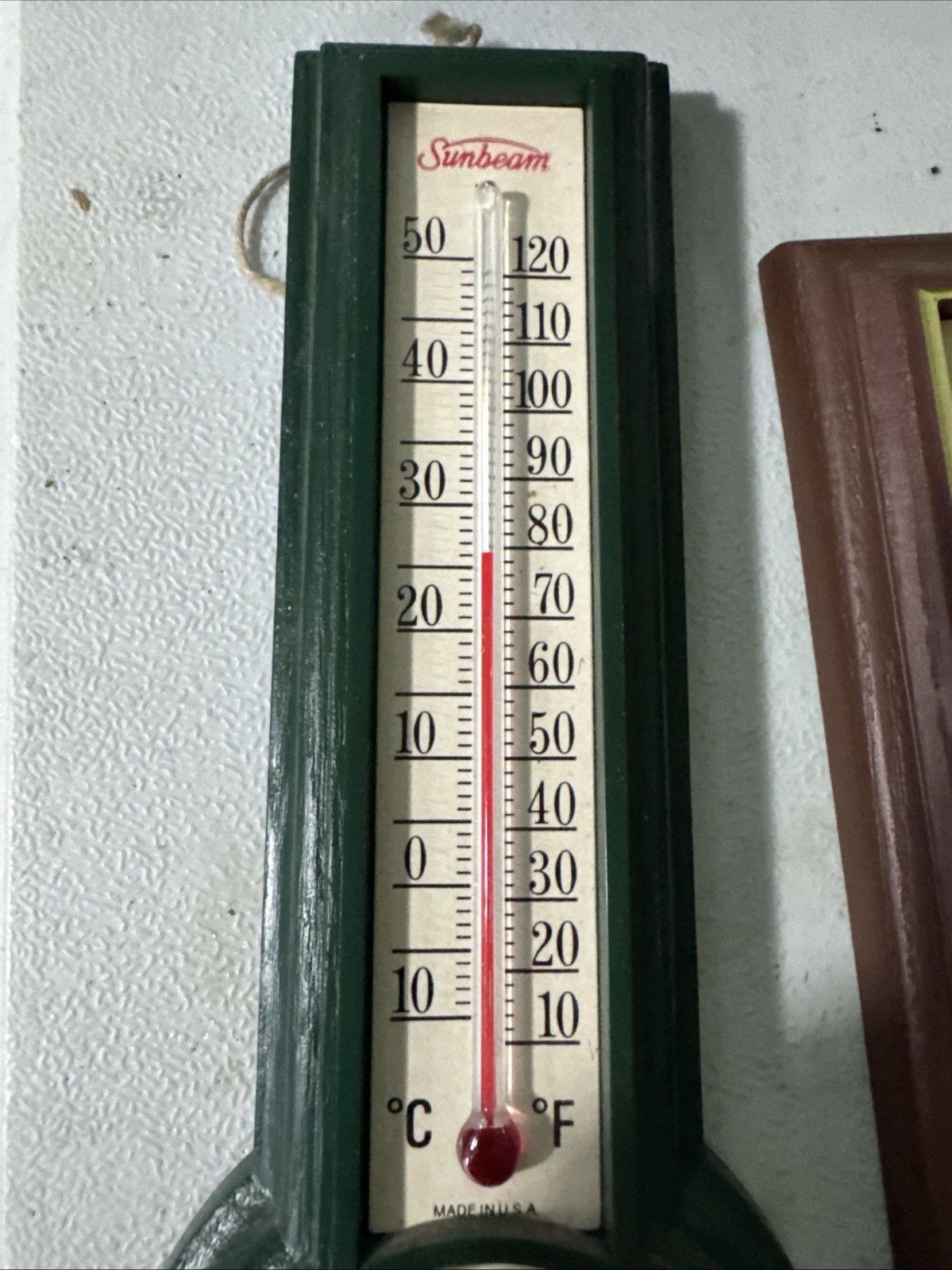 2 Vintage Sunbeam Wall Thermometers 1 Green 1 Brown Alcohol & Sunbeam Plastic