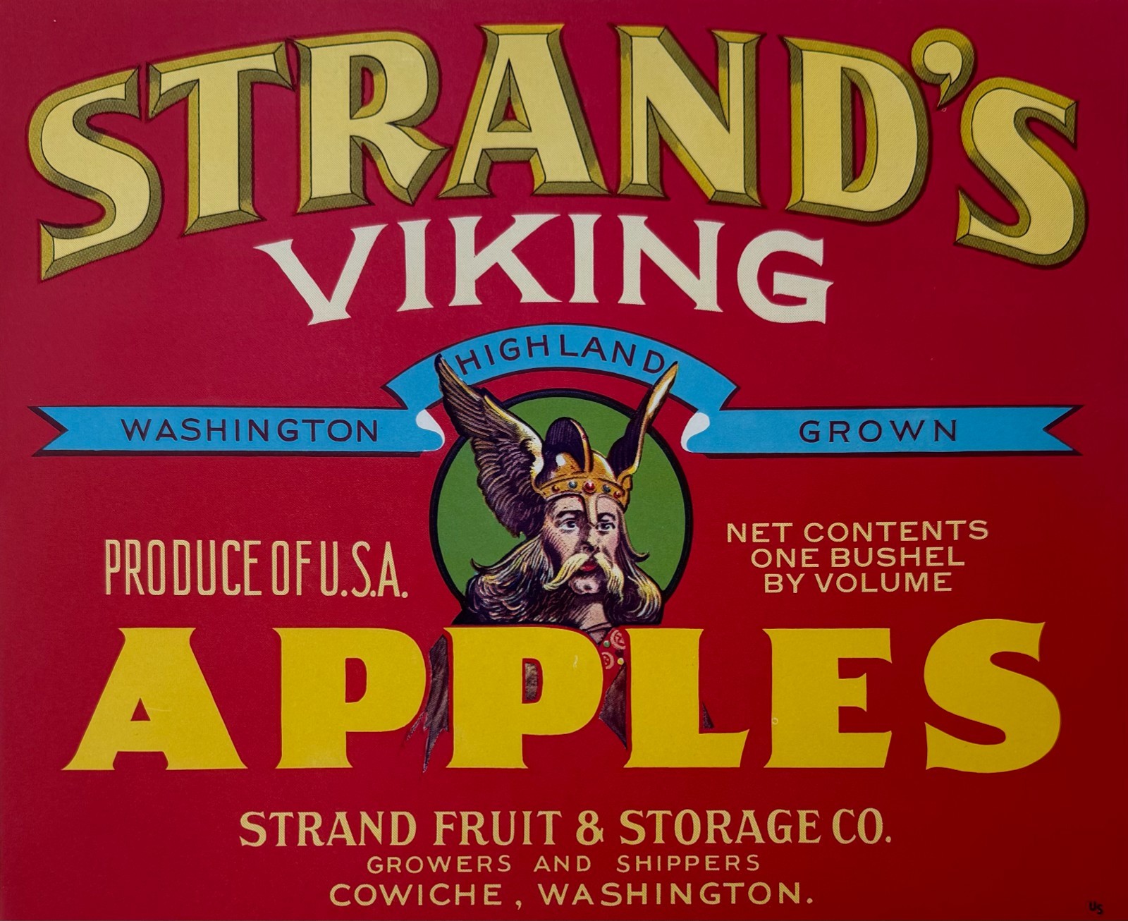 Vintage Strand’s Viking Apples Crate Label Cowiche Washington Viking Graphic