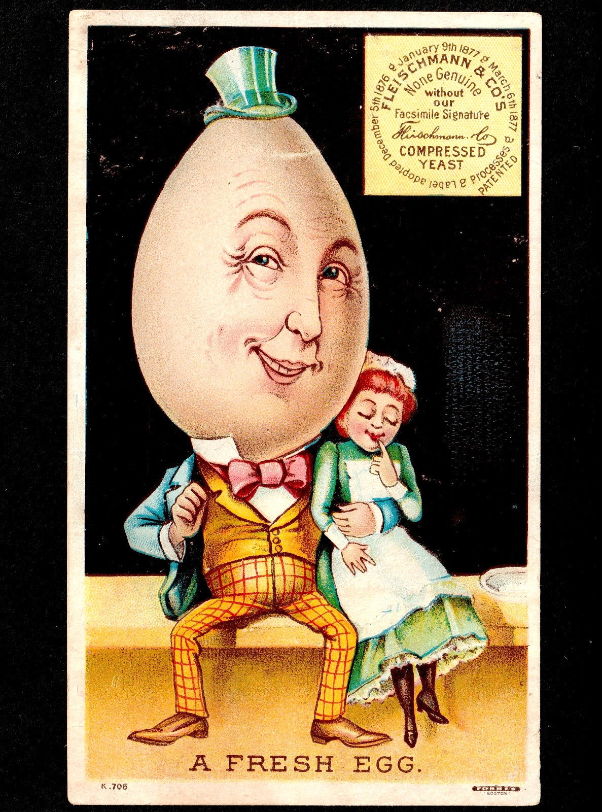 Fresh Egg Head Veggie Irish Dude Fleischmann Yeast CookBook Victorian Trade Card