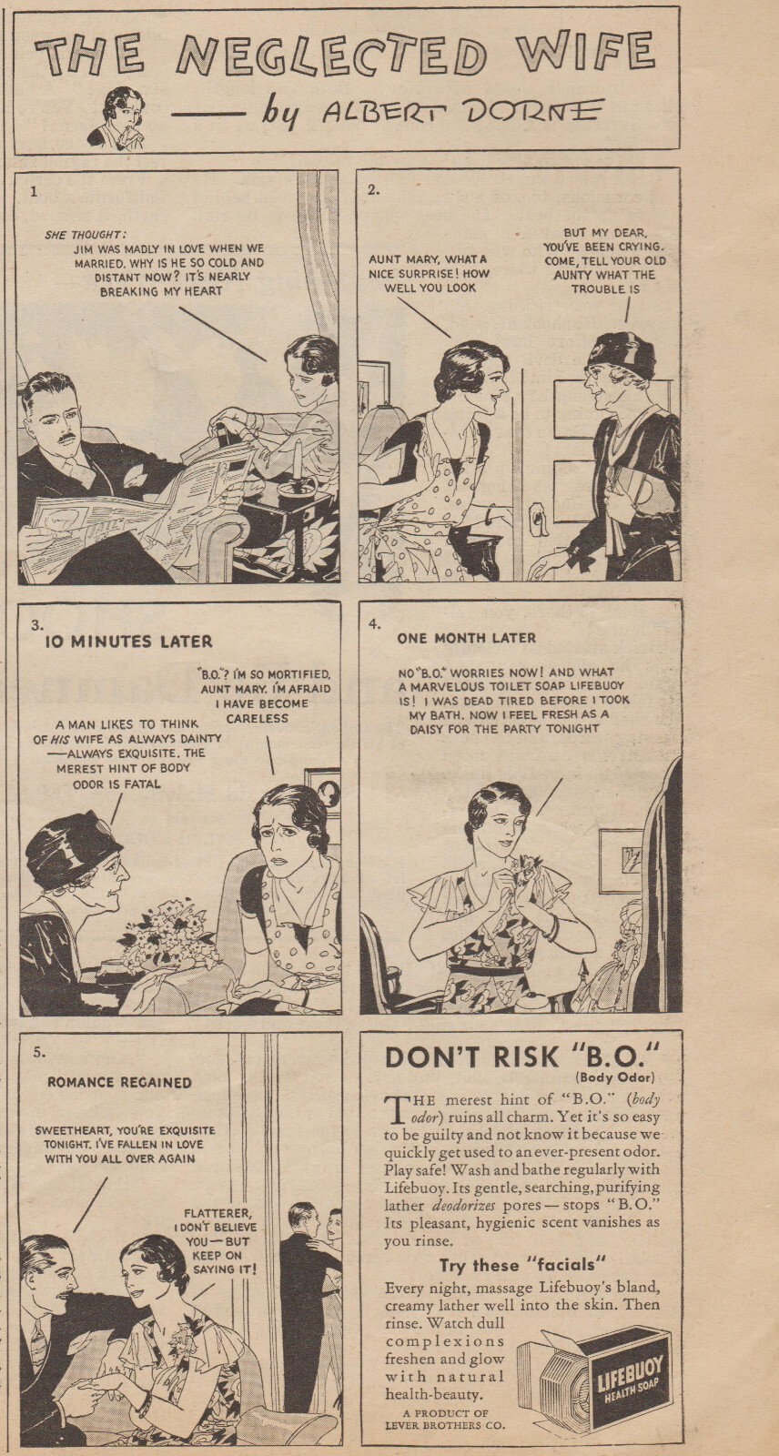 1932 Lifebuoy Soap – “The Neglected Wife” Albert Dorne Cartoon Art – Print Ad