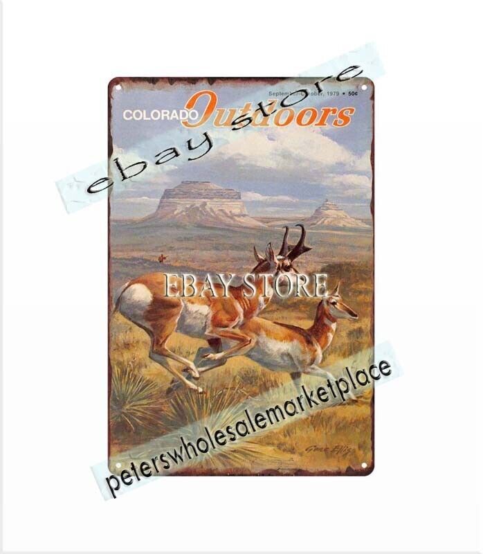 1979 Colorado wildlife fishing hunting Pronghorn Antelope metal tin sign