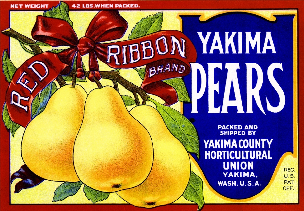 Yakima Washington State Red Ribbon Pear Fruit Crate Label Art Print
