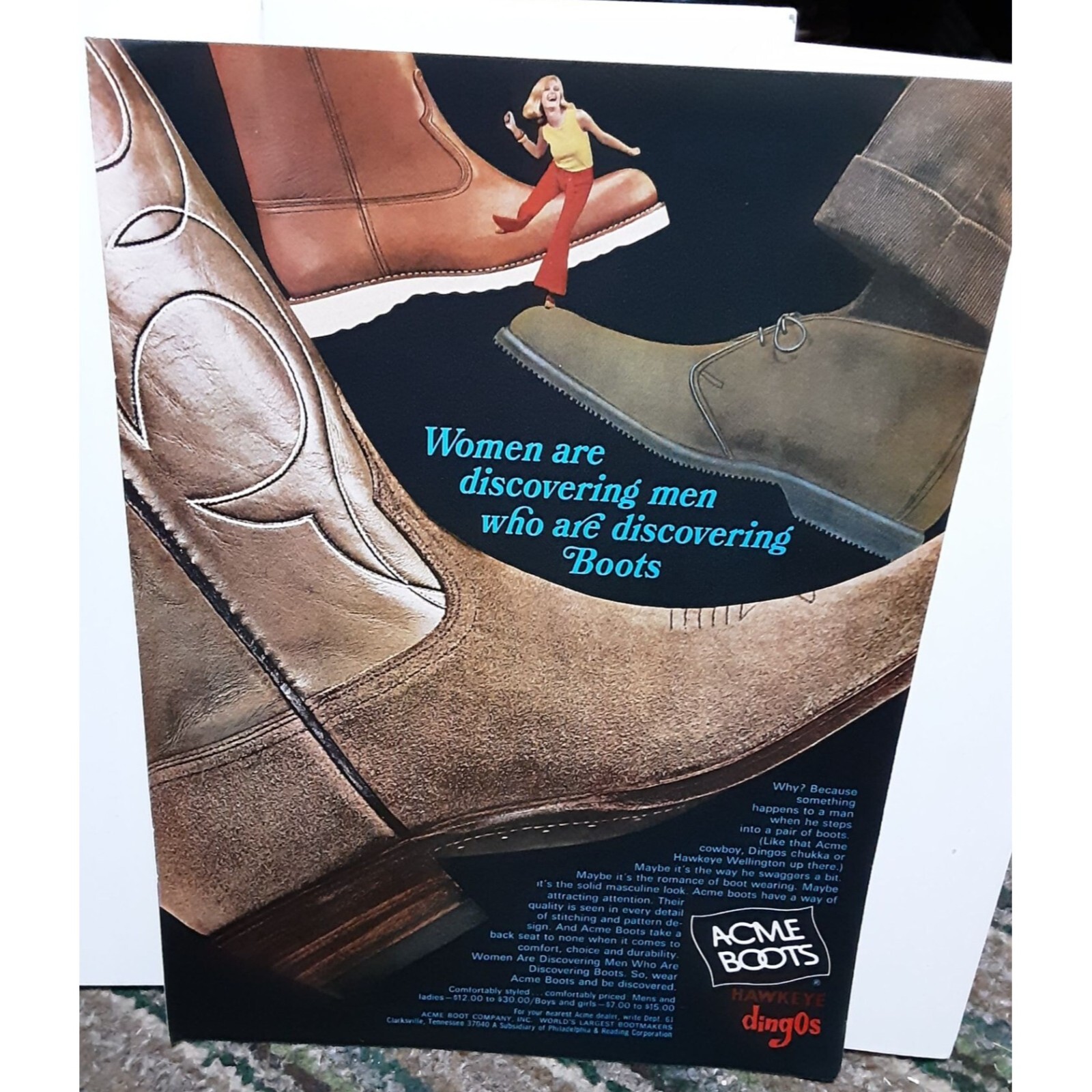 Vintage 1967 Acme Hawkeye Dingos Boots Ad Original epherma