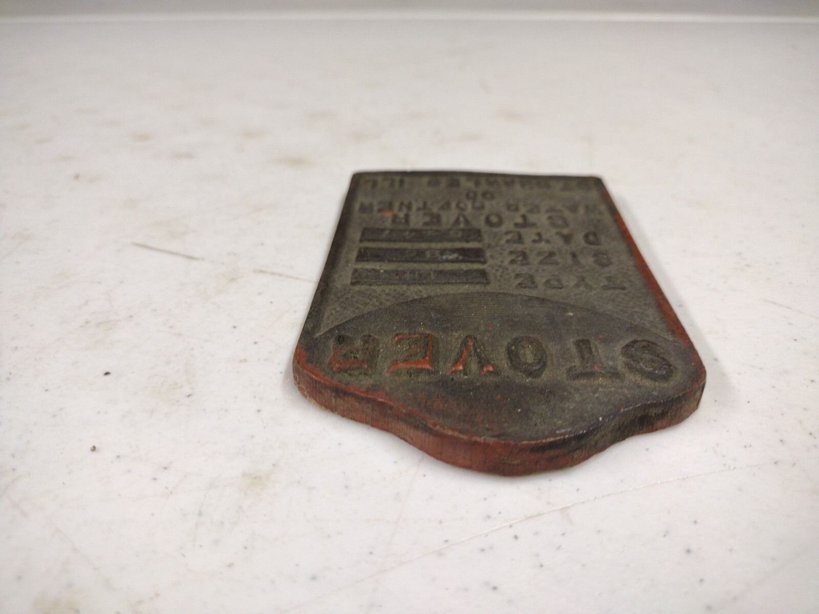 Vintage Brass 1947 Stover Water Softener Co St Charles IL Advertising Name Badge