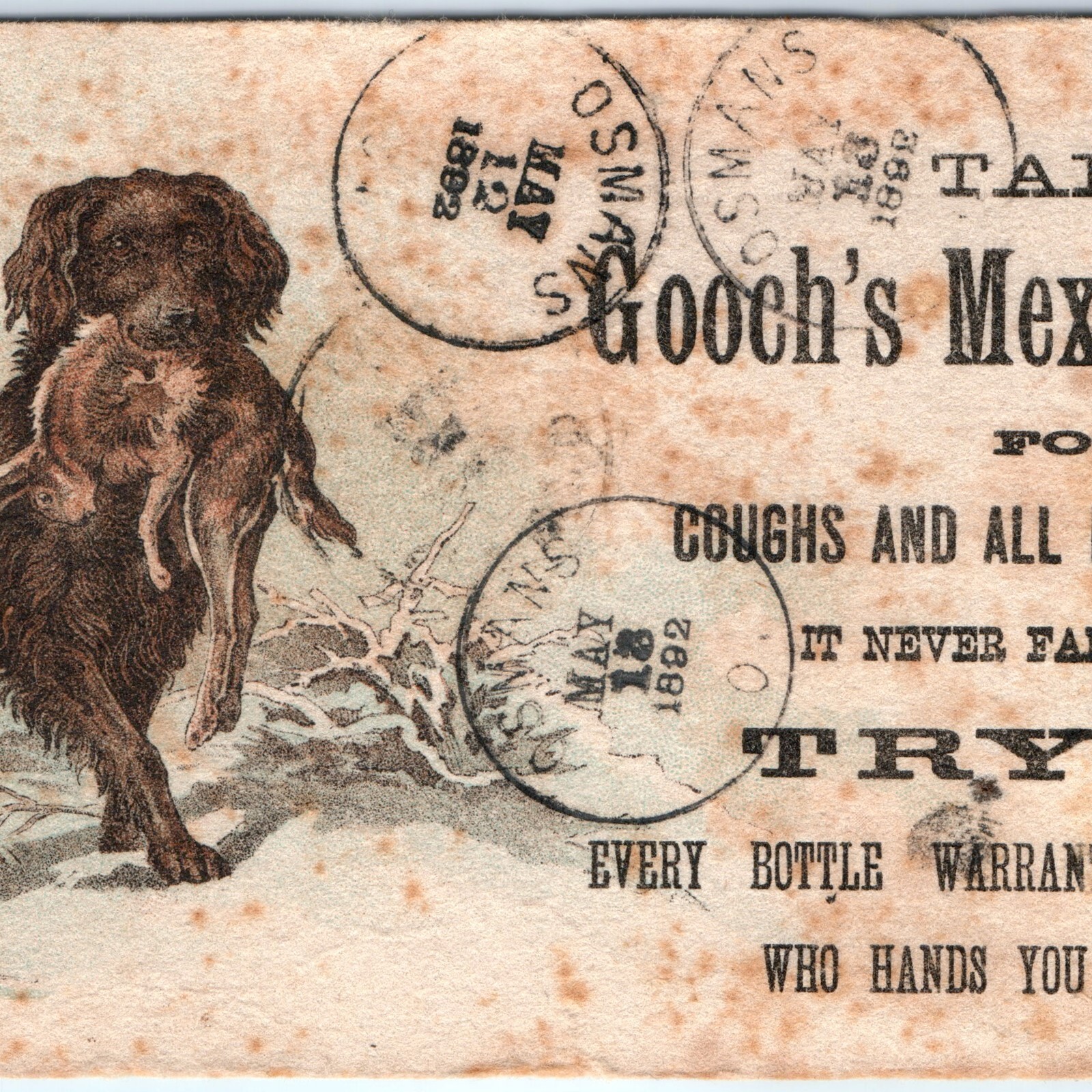 1892 Osmans, Ohio Ghost Town Post Office Cancel Gooch’s Blotter Trade Card 5S