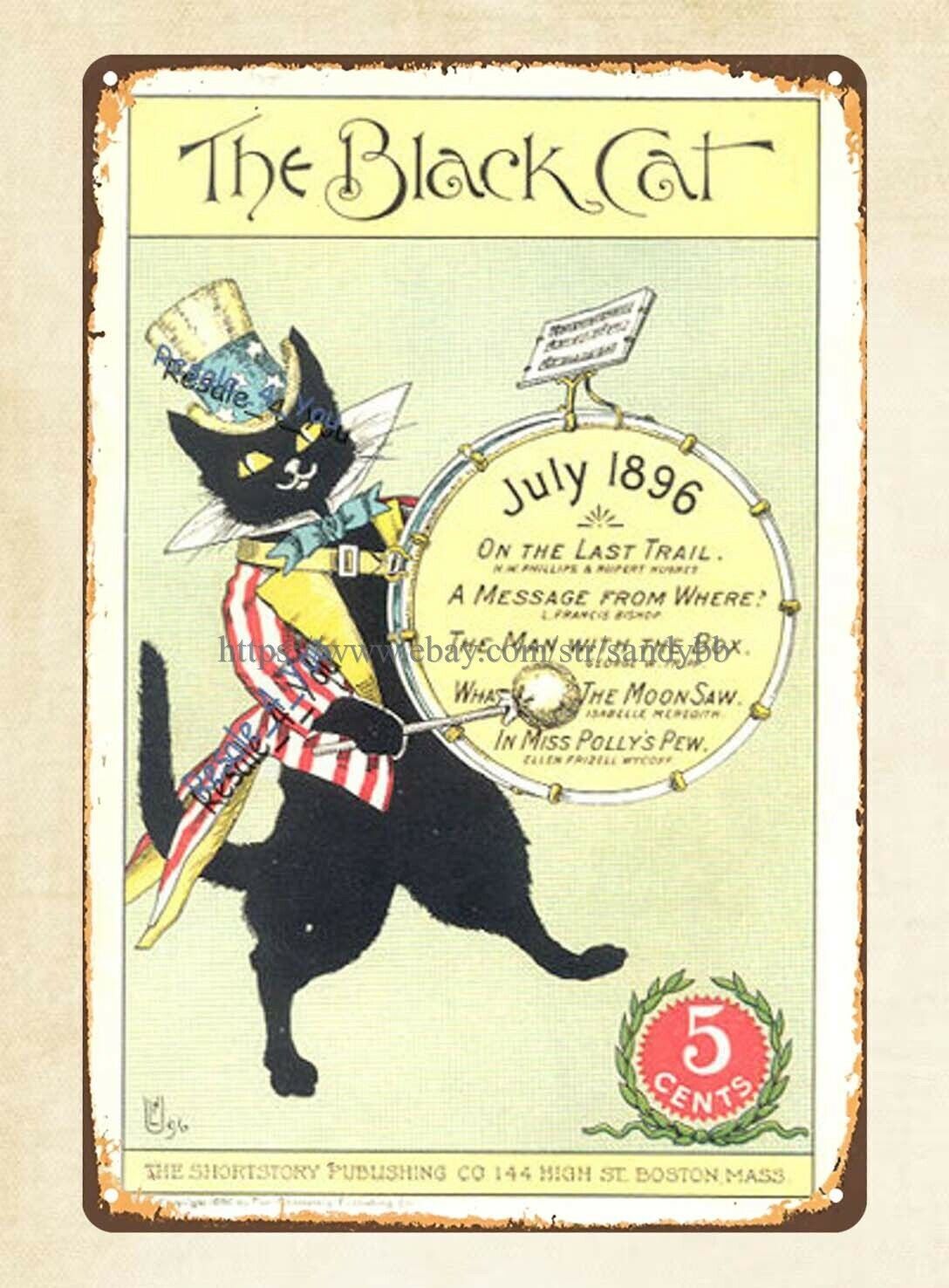 modern art 1896 PATRIOTIC CAT The Black Cat Magazine cover metal tin sign