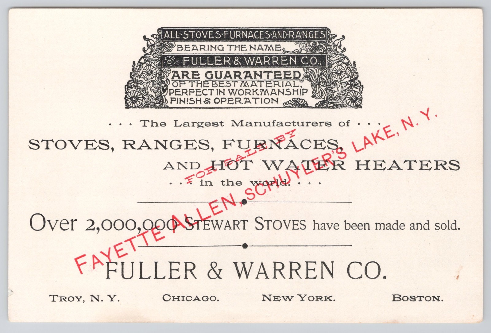 1893 Columbian Expo F&W Stoves Trade Card Brownies Schuylers Lake NY B2-29