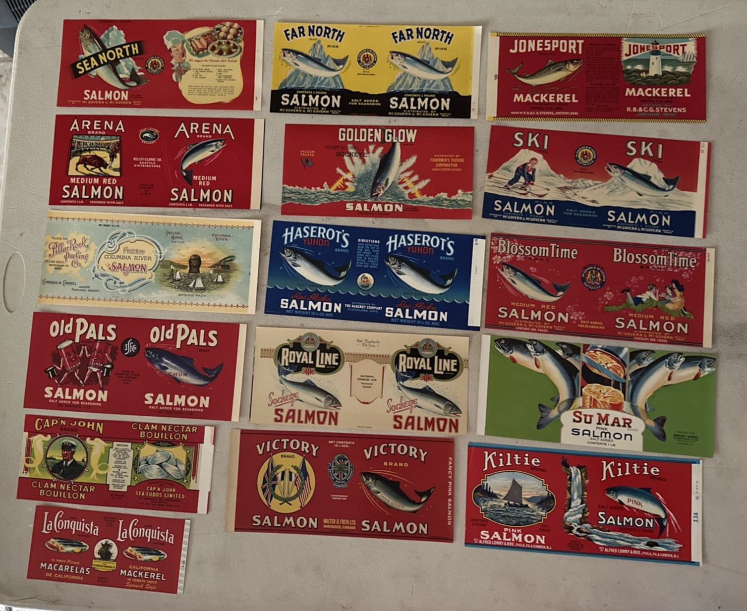 16pc Vintage Canned Fish Salmon Mackerel Can Labels Craft Scrapbook Junk Journal