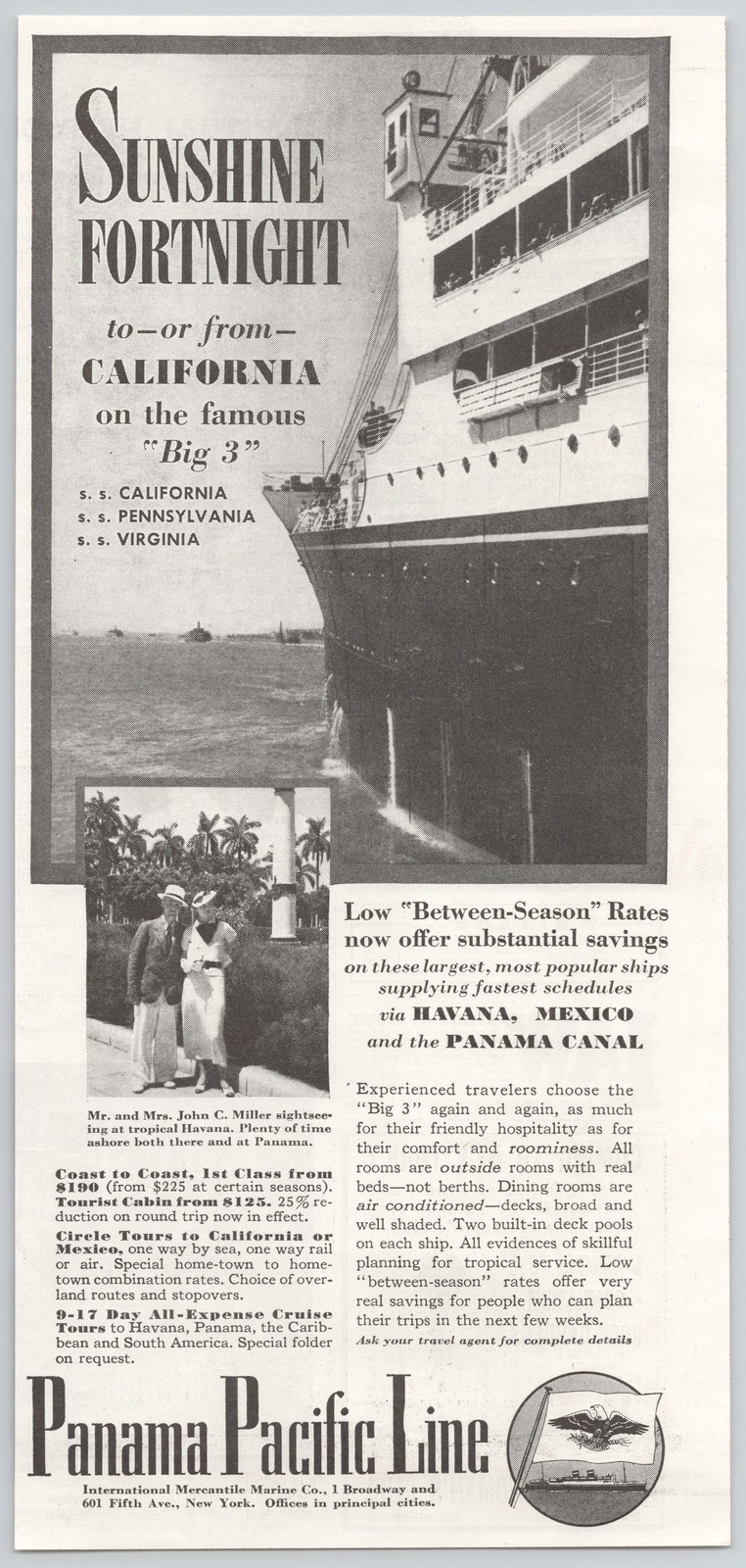 Panama Pacific Line California Cruise Havana Mexico 1936 Vintage Print Ad