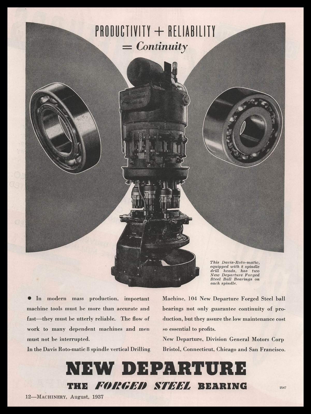 1937 New Departure Forged Steel Bearings Bristol Connecticut Vintage Print Ad