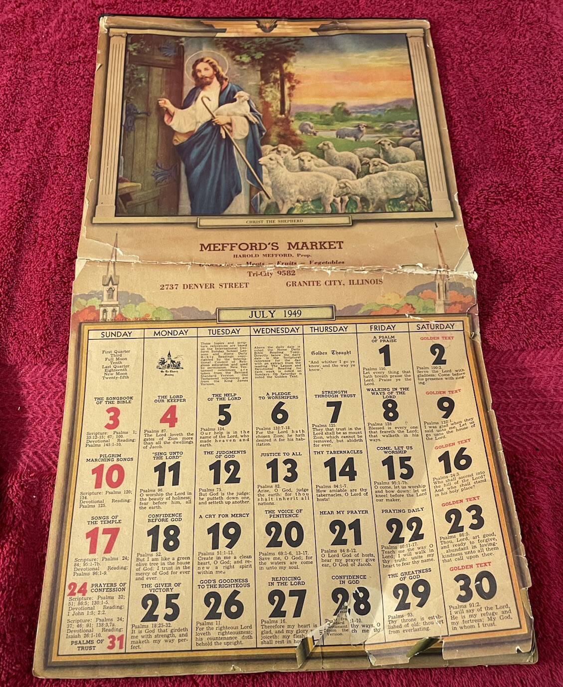 Vintage Advertising 1949 Medford’s Market Granite City Calendar Religious
