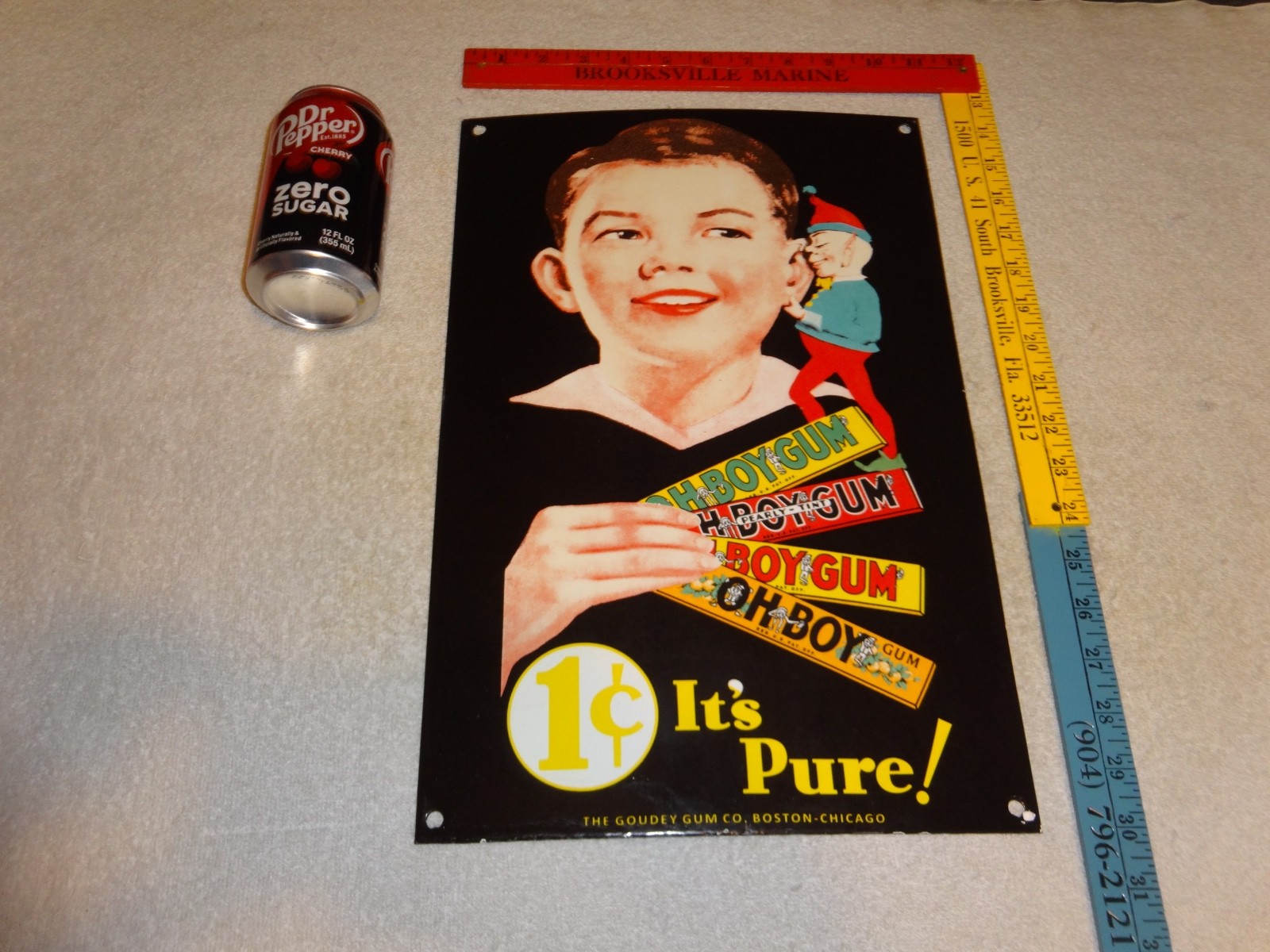 VINTAGE GOUDEY OH BOY GUM W/ELF PORCELAIN METAL BASEBALL CARD GASOLINE OIL SIGN!