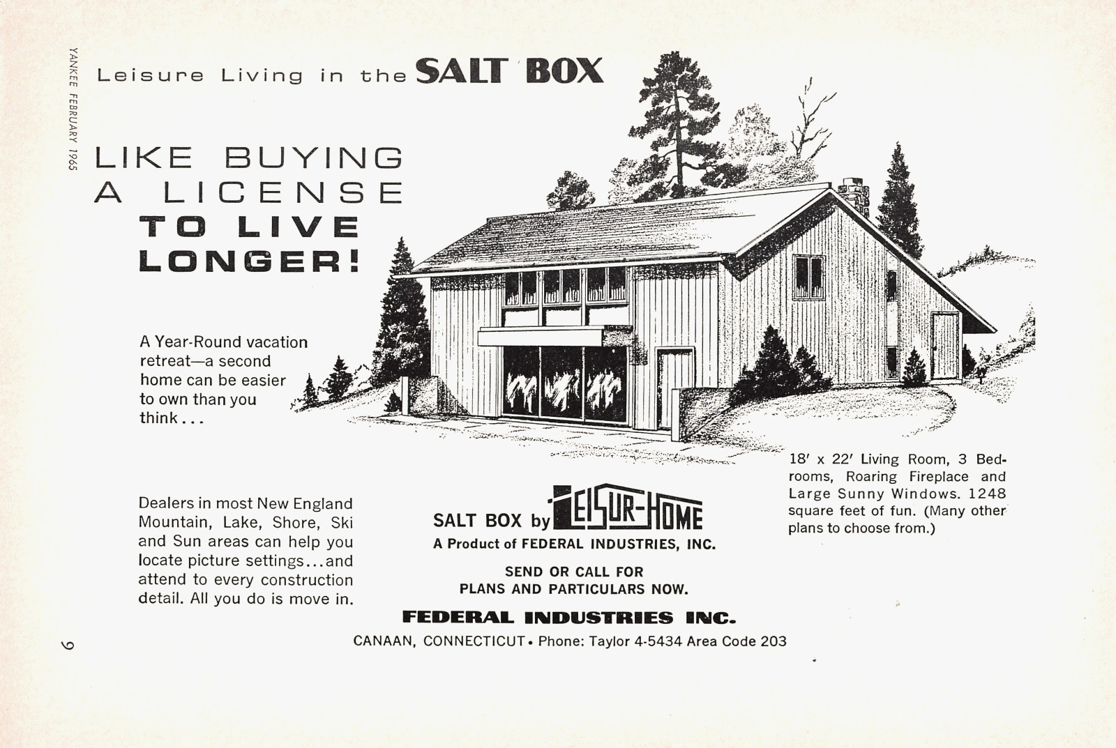 Leisure Home Salt Box Federal Industries House Plan Rendering 1965 Mag Print Ad