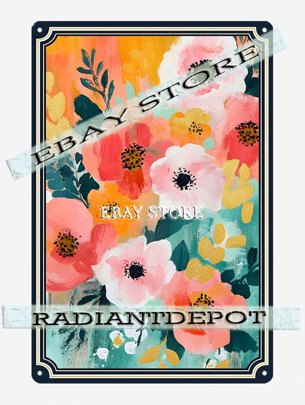 Coral Garden Metal Tin Sign Pink Orange Abstract Art