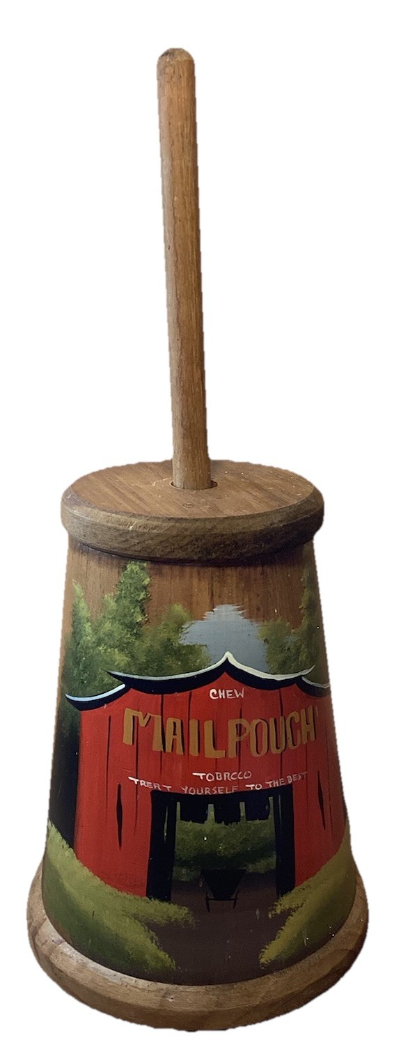 Vtg Wooden Chew Mail Pouch Tobacco “Treat Yourself To The Best Butter Churn