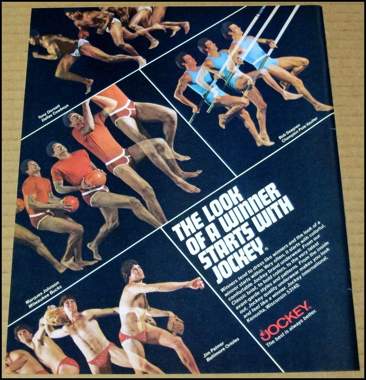 1978 Jockey Underwear Print Ad Jim Palmer Tony Dorsett Marques Johnson Seagren