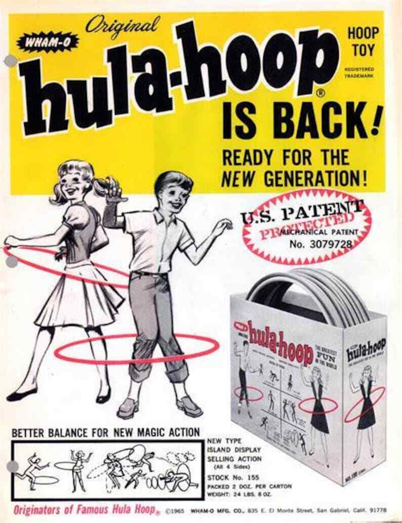 Vintage Wham-o Toys Hula Hoop Ad Reproduction Framing Print Advertising 17×12