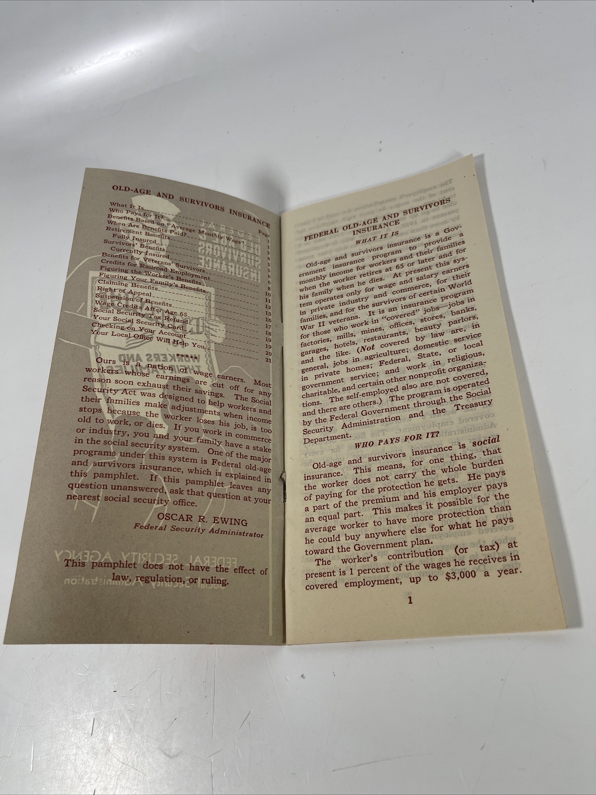 Federal Old-Age & Survivors Insurance 48’ Social Security Agency Leaflet Ephemra