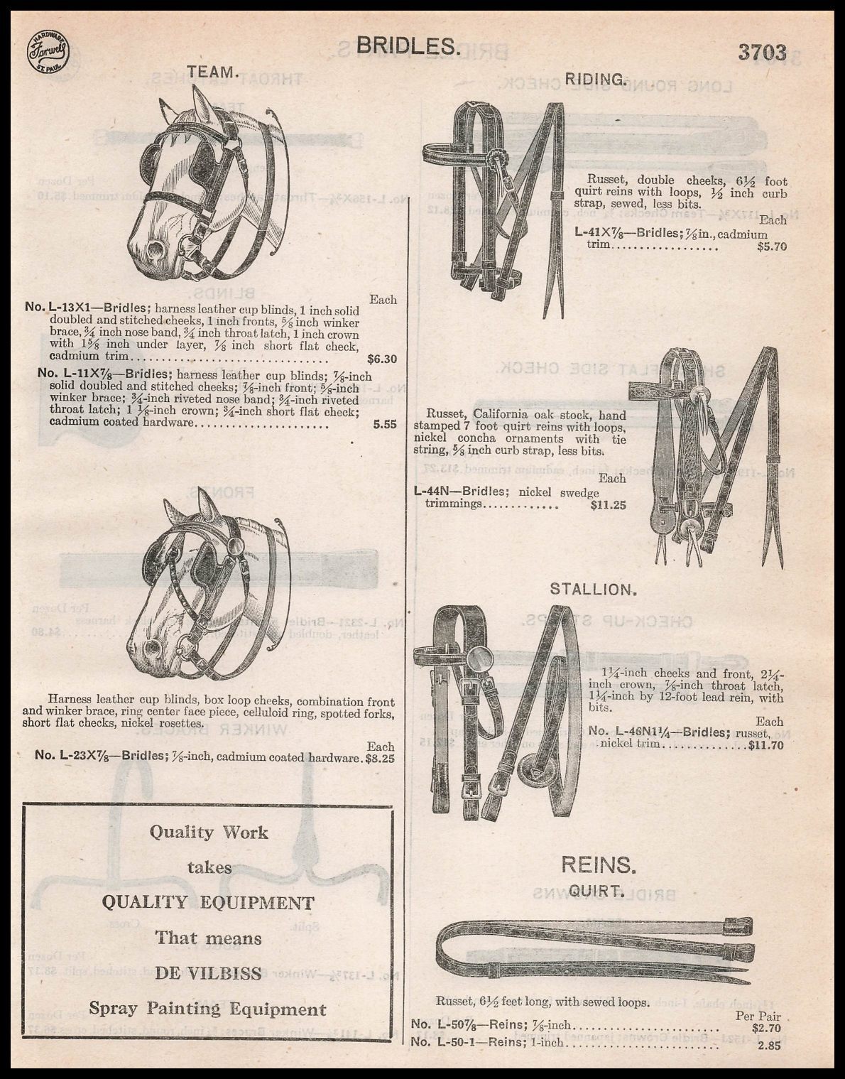 1948 Horse Tack Team Riding Bridles Leather Cup Blinds Quirt Reins Print Ad