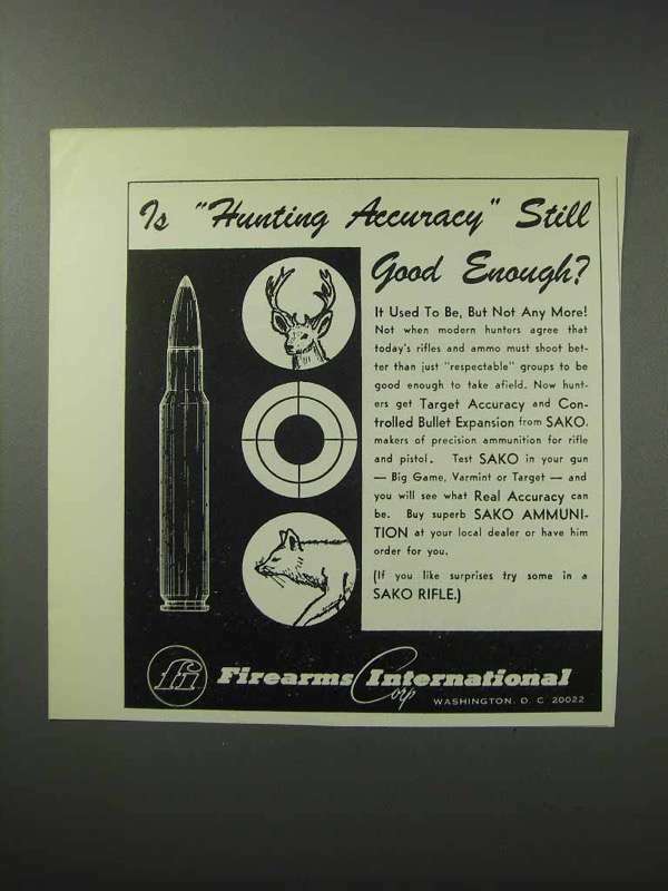 1965 Firearms International Sako Ammunition Ad